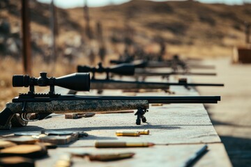 Ballistic testing range showcasing firearms and precision equipment for measuring accuracy and performance