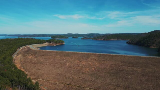 Tracking Aerial of Broken Bow Lake Dam in Oklahoma.