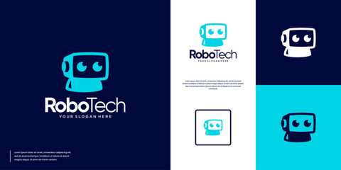 technology innovation, with an elegant and friendly robot head, digital education, vector template illustration.