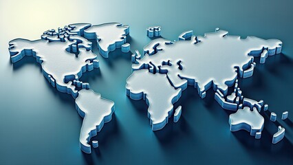 Abstract world map made of melting ice with a reflective surface and water droplets	