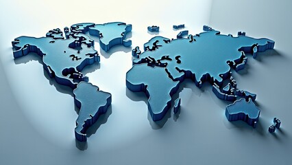 Abstract world map made of melting ice with a reflective surface and water droplets	