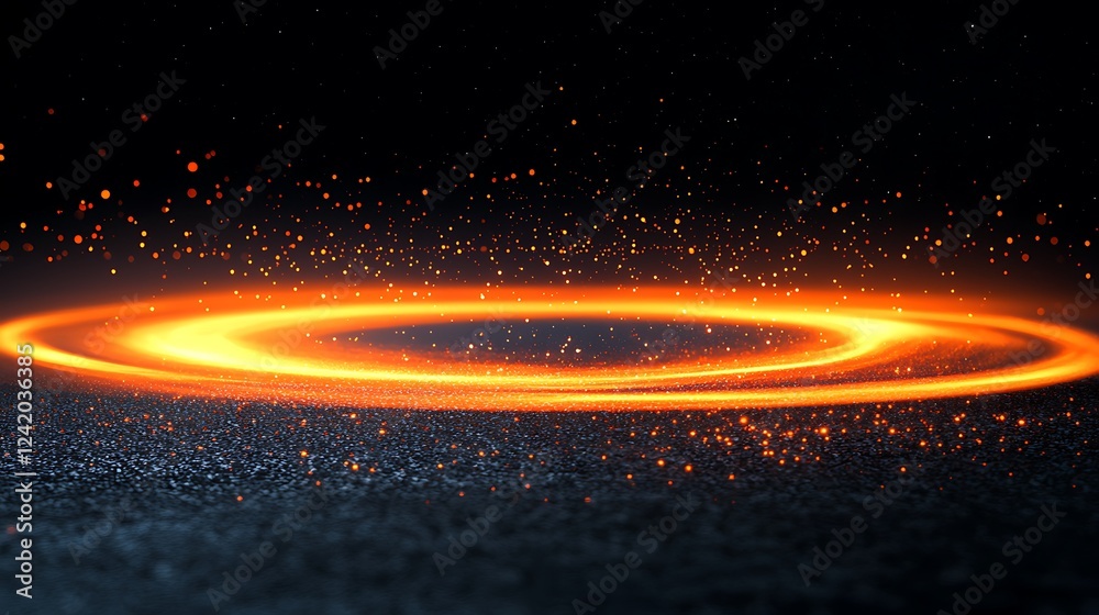 Wall mural a black and orange light spot on a simple grainy noise background, creating a rough abstract retro v