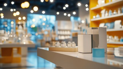 Modern Display of Skincare Products in a Bright Retail Space