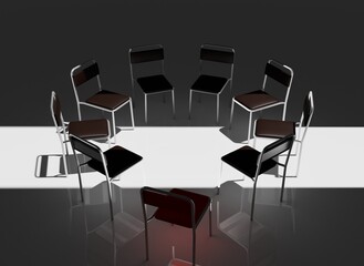 Highly Detailed 3D Render of a Support Group Meeting Setting, Featuring an Intimate Circle of Chairs in a Calm, Minimalistic Environment, Perfect for Concepts of Mental Health and Emotional Support