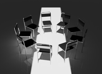 Highly Detailed 3D Render of a Support Group Meeting Setting, Featuring an Intimate Circle of Chairs in a Calm, Minimalistic Environment, Perfect for Concepts of Mental Health and Emotional Support