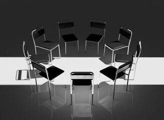 Highly Detailed 3D Render of a Support Group Meeting Setting, Featuring an Intimate Circle of Chairs in a Calm, Minimalistic Environment, Perfect for Concepts of Mental Health and Emotional Support