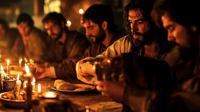The Last Supper: Jesus Christ Shares Bread and Wine with his Disciples, Biblical New Testament Depiction