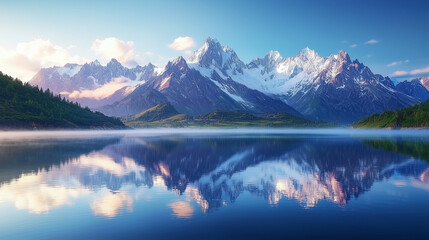 Fototapeta premium A mountain range is reflected in the water