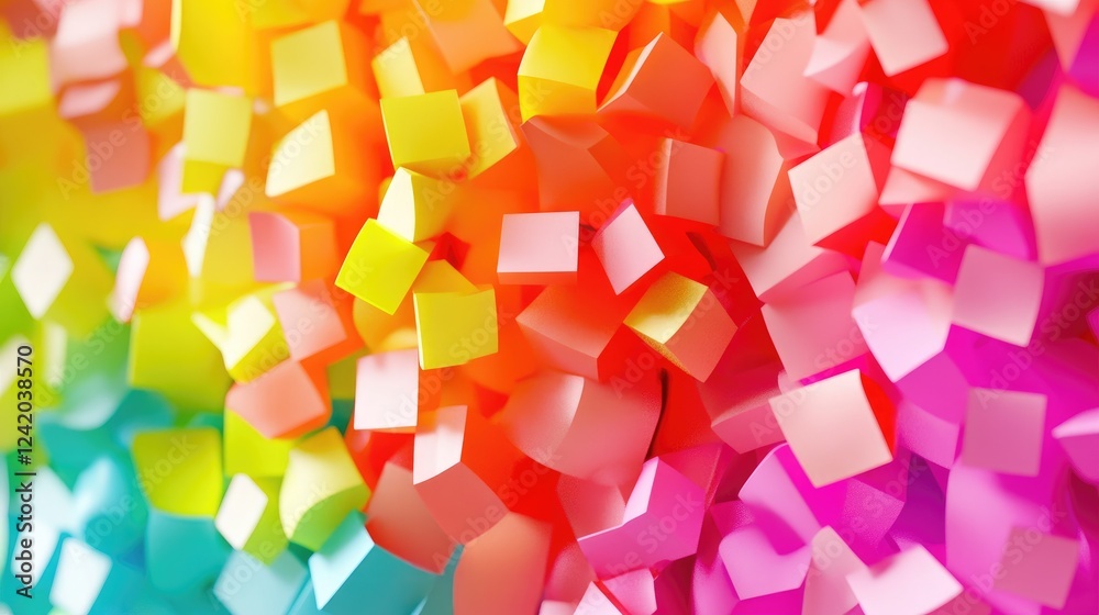 Fototapete abstract d geometric shapes in vibrant colors, floating in space with soft shadows, creating a playf