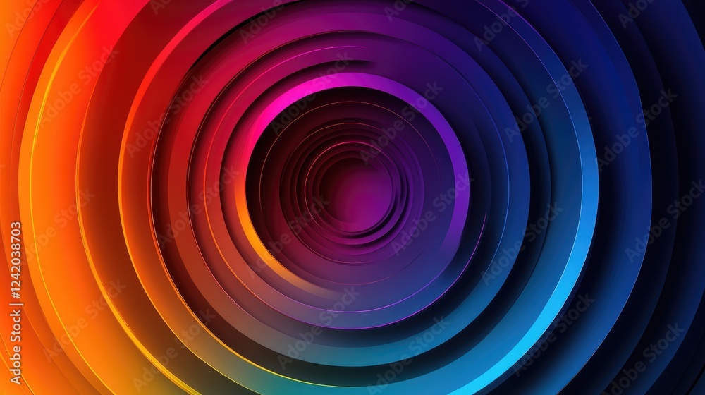 Poster abstract circular gradient graphics, layered with translucent colors on a dark surface, creating an 