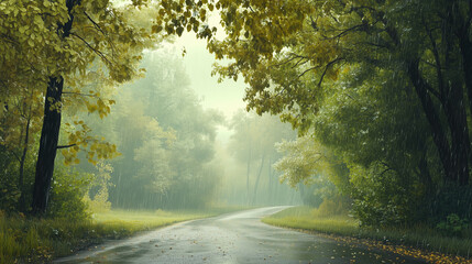 Forest Road During a Spring Rain