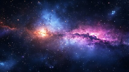 Naklejka premium A vibrant cosmic scene showcasing a colorful galaxy filled with stars and nebulae.
