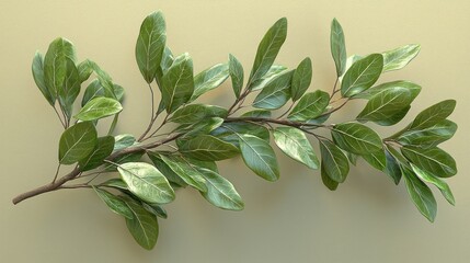 Naklejka premium Green branch, leaves, studio, pastel background, nature design