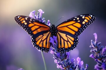 Fototapeta premium Closeup of a monarch butterfly on lavender