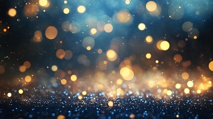 Fototapeta premium A blurred background featuring shimmering bokeh lights in gold and blue hues.