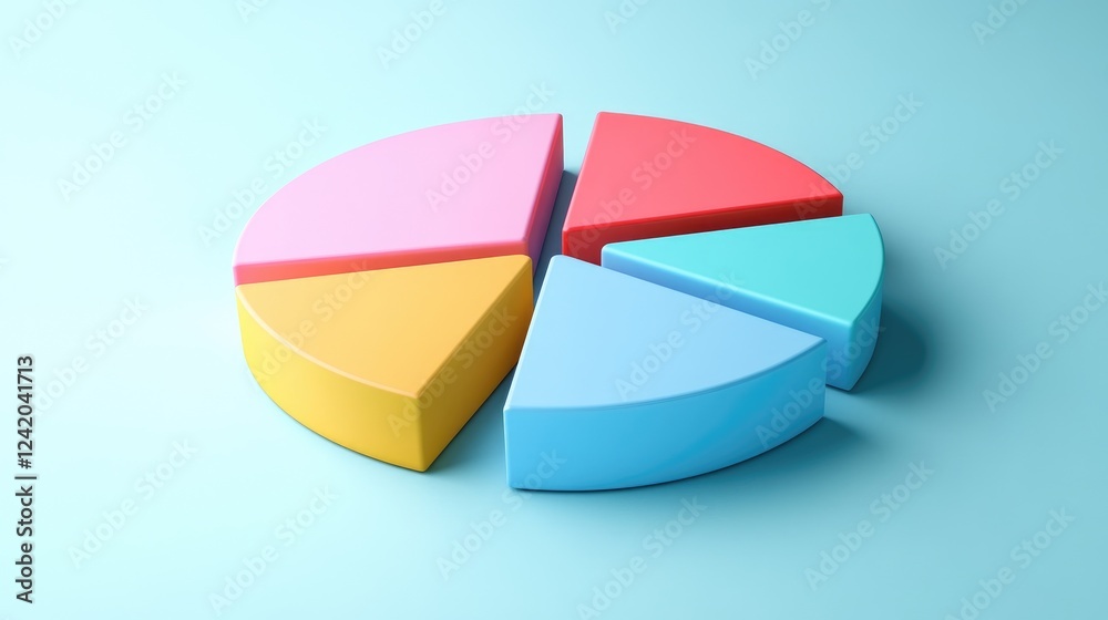 Poster a collection of colorful d pie chart segments separated slightly, arranged on a smooth background to