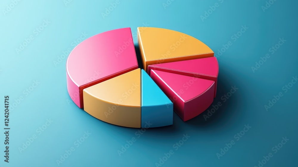 Poster a collection of colorful d pie chart segments separated slightly, arranged on a smooth background to