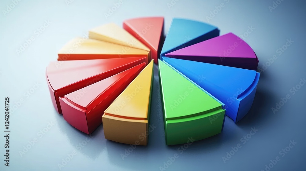 Poster a collection of colorful d pie chart segments separated slightly, arranged on a smooth background to