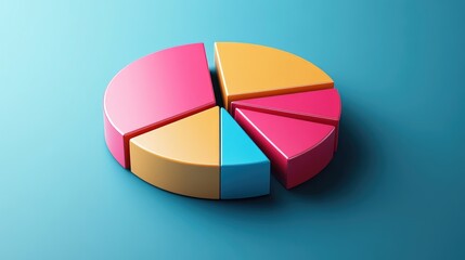 Obraz premium A collection of colorful D pie chart segments separated slightly, arranged on a smooth background to display data divisions