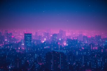 Obraz premium City skyline at night with pink and blue neon lights