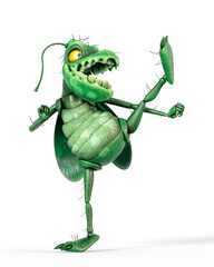 roach bug cartoon is kicking up on white background