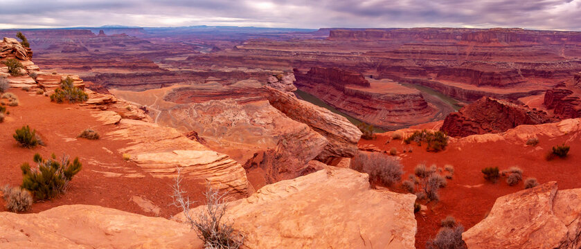 USA, Utah, Dead Horse Point State Park. Panoramic of canyon formations in park. - Powered by Adobe