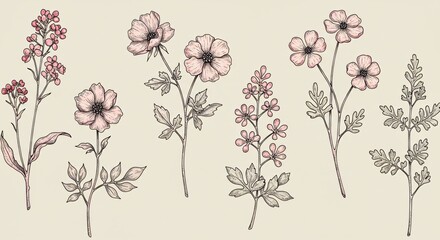 Hand-drawn botanical illustrations for packaging or branding purposes