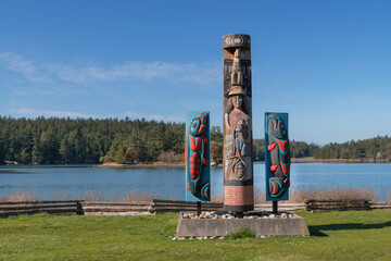 Coast Salish totem poles. English Camp, San Juan Islands National Historical Park