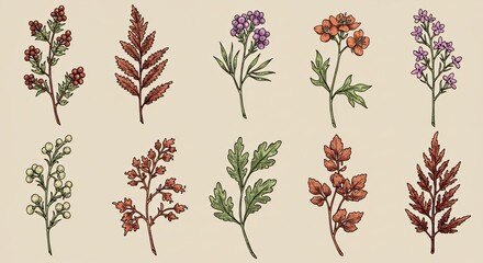 Hand-drawn botanical illustrations for packaging or branding purposes