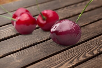 Fresh ripe sweet Cherry berry with stem