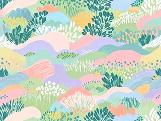 Pastel Dreamscape: A Whimsical Floral Landscape