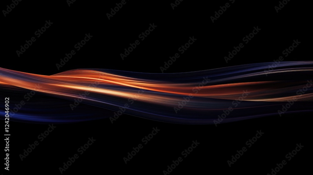 Poster colorful gradient lines flowing in parallel, creating a smooth wave effect on a dark backdrop, showc