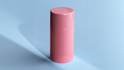 Mockup of a pink jar of roller deodorant on a blue background