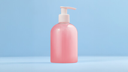 Mockup Jar with dispenser for soap, lotion, beauty care products on blue background