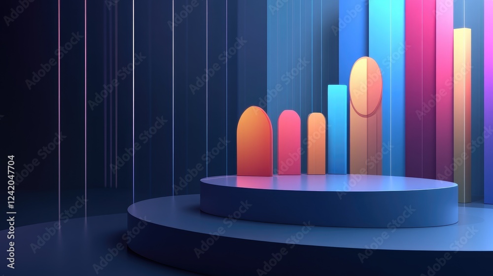 Poster layered d area graphs in gradient colors, stacked and overlapping to create a sense of depth and com