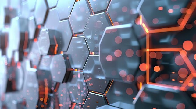 Futuristic abstract background with glowing hexagons, digital network elements