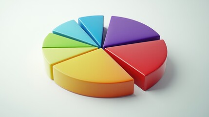 Obraz premium Minimalistic D pie chart with sleek, gradient segments arranged on a white surface, each piece representing a different financial asset class