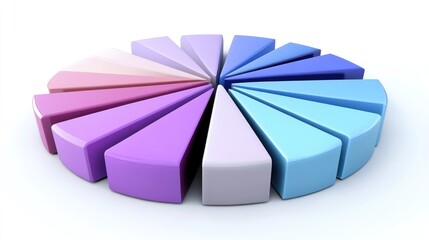 Minimalistic D pie chart with sleek, gradient segments arranged on a white surface, each piece representing a different financial asset class