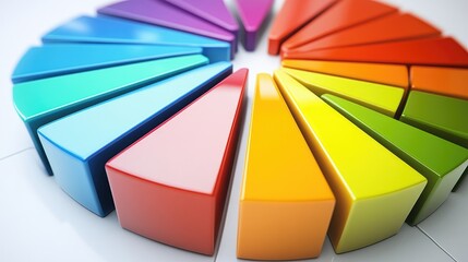 Minimalistic D pie chart with sleek, gradient segments arranged on a white surface, each piece representing a different financial asset class