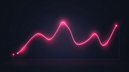 Minimalistic line graph in bright neon with ascending peaks on a dark background, symbolizing business performance and growth