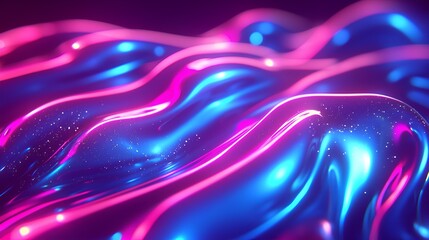 Naklejka premium Pink blue liquid, flowing waves, dark background, abstract art, website banner