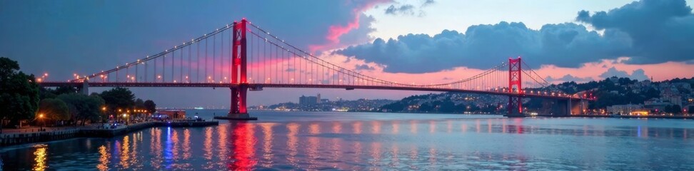 Naklejka premium Majestic Bosphorus Bridge spanning the waterway, reflecting Istanbul's rich history and culture , Istanbul Turkey, History, Architecture
