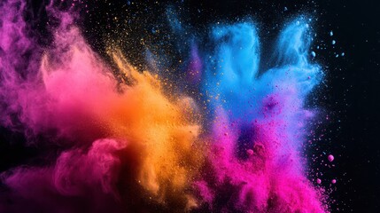 Abstract Splash of Colorful Powder in Bright Neon Tones, Illuminated Against a Dark Backdrop