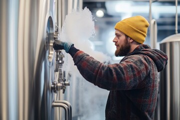 Carbonation process in brewing as CO2 infuses into beer creating refreshing bubbles © Dream maker