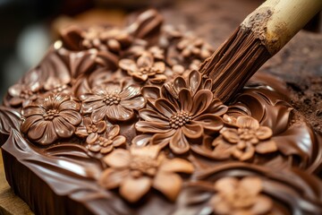 Intricate chocolate sculpture showcases detailed carving technique and artistic skill in confectionery design © Dream maker