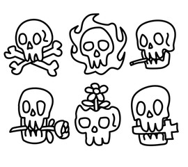 set of skulls with cartoon style for pattern or logo design, 
