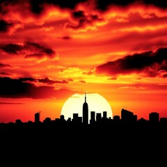 Obraz premium Eye-level angle sunset over a bustling city skyline silhouetted skyline cityscape architecture illustration building city vector