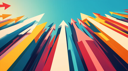 Abstract landscape of colorful growth arrows in dynamic perspective. Perspective Depth Techniques. Illustration