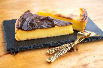 Sweet dessert, cheesecake or custard flan, close up