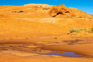 USA, Utah, Grand Staircase Escalante National Monument. Pothole filled with water after rain.